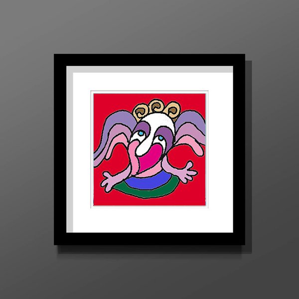 Illustration 'Make Me a Clown': a whimsical clown face with curled hair and outstretched hands, framed in black on a grey wall.