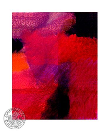 Abstract painting 'Red Abstract': dominant red and magenta brushed fields with dark purple and black passages and a small orange accent.