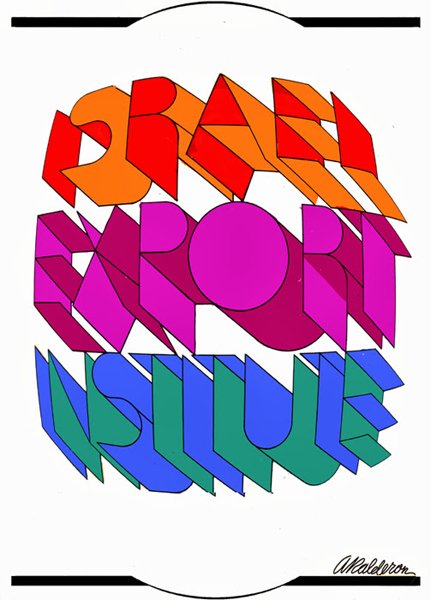 Poster 'Export': the words 'Israel Export' rendered in overlapping tilted 3D block letters in red, magenta, blue and green on a white ground.