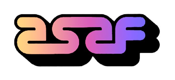 Logo 'Asaf Plastic Materials': bold rounded wordmark 'ASAF' in an orange-to-purple gradient with a black drop shadow.