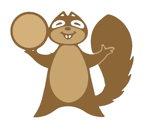 Logo 'Bank Savings Program': smiling brown cartoon squirrel holding a round coin, waving with its other paw.