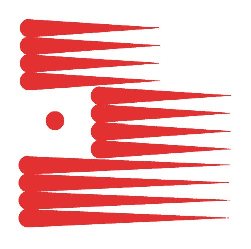 Logo 'Bezeq Telephone Services': red abstract fan-like feather shapes arranged in three clustered groups around a small red dot.