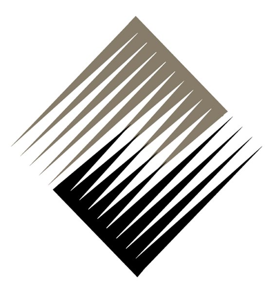 Emblem 'Engineer's Union': diamond shape split diagonally, tan radiating lines on top and black radiating lines below.