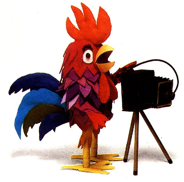 Logo 'Gavra Photographer': colorful illustrated rooster with a red comb and blue tail feathers, operating a vintage bellows camera on a tripod.