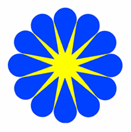Logo 'Light Bulbs Industry': blue radial flower with rounded petals surrounding a yellow starburst center.