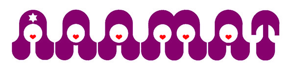 Logo 'Naamat Women Workers Union': purple wordmark built from stylized women's-figure letterforms, each with a heart face and a small star.
