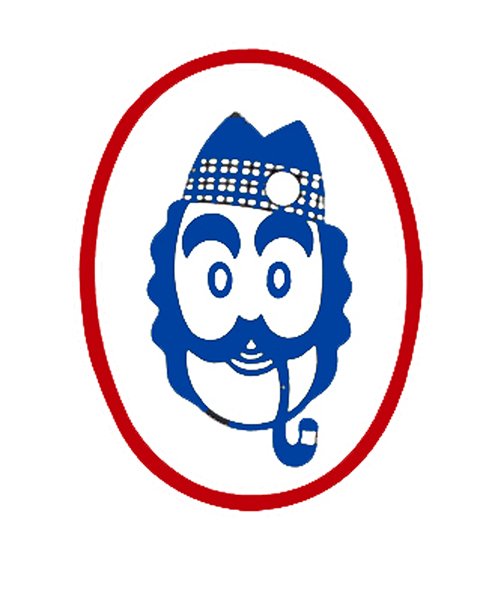 Emblem 'Sir John Scotch Whisky': oval red-ringed badge with an illustrated bearded man's face wearing a plaid cap and smoking a pipe.