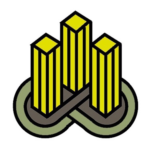 Logo 'Solel Boneh Builders': three gold 3D tower/block shapes with black outlines set above an interlocking infinity-loop base in olive and brown.