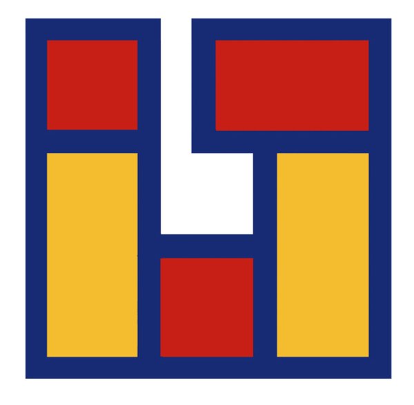 Logo 'Tambur Paints Factory': navy-outlined H-shaped block filled with a grid of red and yellow rectangles.