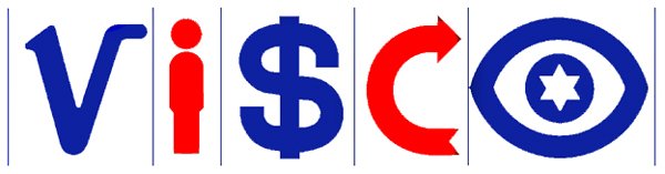 Logo 'Visco Visual Communication': wordmark 'VISCO' where the S is a red dollar sign, the C a red arrow, and the O an eye with a star pupil.